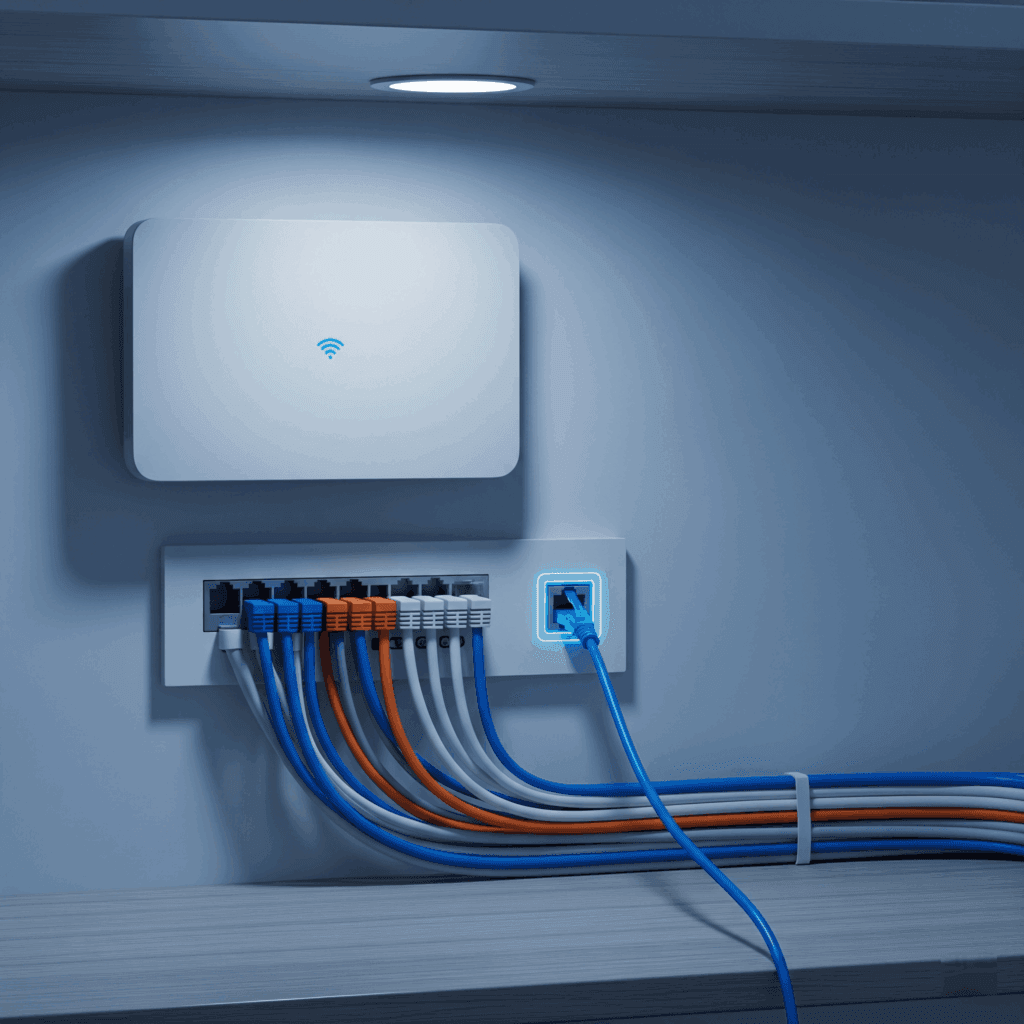 Routeur avec câbles réseau connectés
